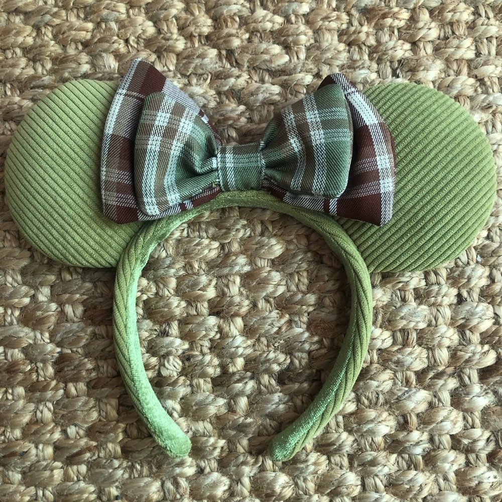 New: Disney Parks Mickey Ears. Pear Corduroy with Plaid Bow